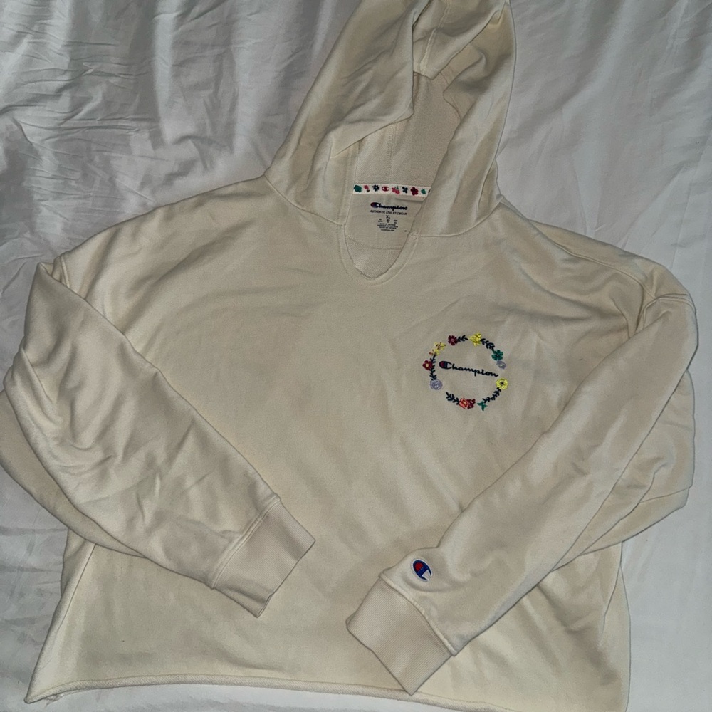 Champion Off-White Hoodie with Multicolor Logo
